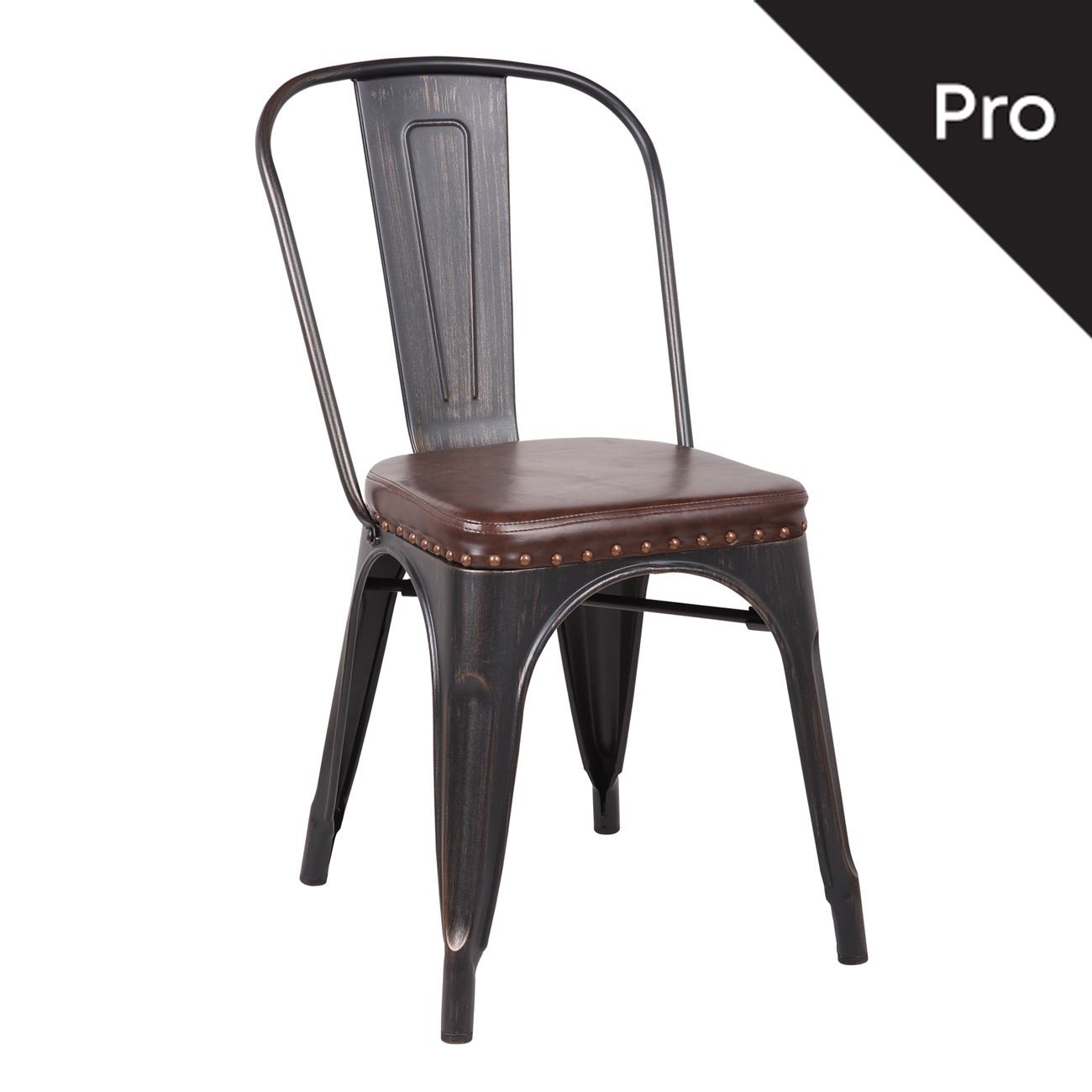 Καρέκλα-Pro, Στοιβαζόμενη, Μέταλλο Βαφή Antique Black, Pu Σκούρο Καφέ 2