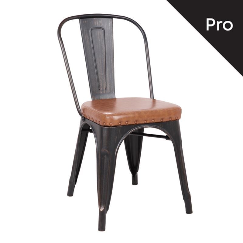 Καρέκλα-Pro, Στοιβαζόμενη, Μέταλλο Βαφή Antique Black, Pu Camel 1