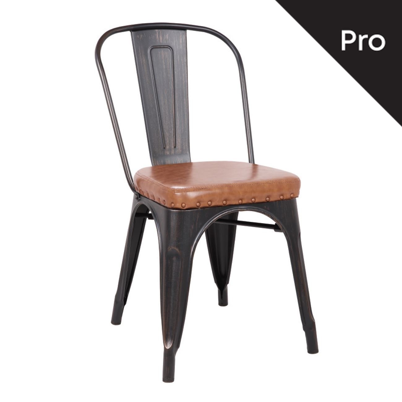 Καρέκλα-Pro, Στοιβαζόμενη, Μέταλλο Βαφή Antique Black, Pu Camel 2