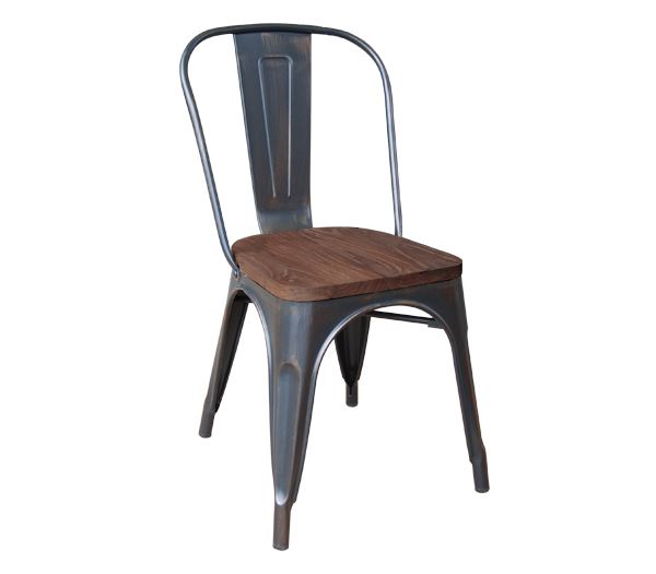 Wood Dark Oak Καρέκλα Μέταλλο Βαφή Antique Black 1