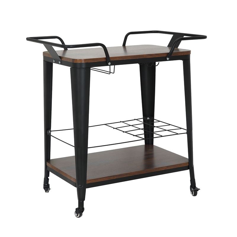 Trolley Bar-Pro Μέταλλο Βαφή Μαύρο, MDF Απόχρωση Καρυδί 1