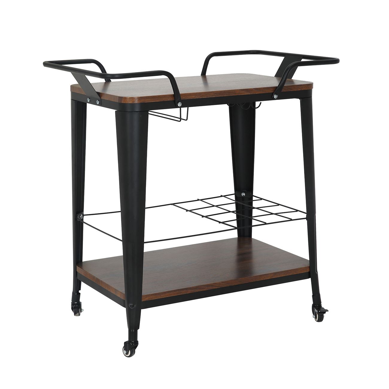 Trolley Bar-Pro Μέταλλο Βαφή Μαύρο, MDF Απόχρωση Καρυδί 2