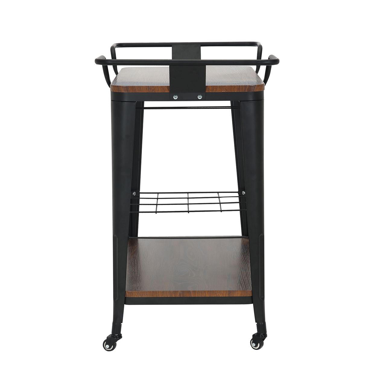 Trolley Bar-Pro Μέταλλο Βαφή Μαύρο, MDF Απόχρωση Καρυδί 3