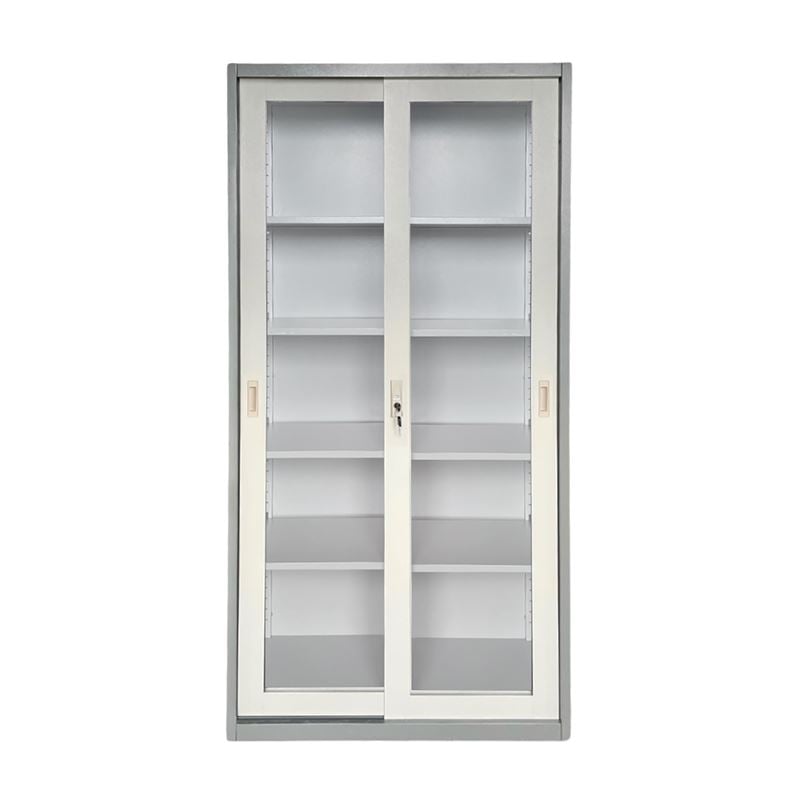 ΝΤΟΥΛΑΠΑ Δίφυλλη με Συρόμενες επάλληλες πόρτες, 4 Ράφια, Μέταλλο Βαφή Γκρι-Σκούρο Γκρι 1