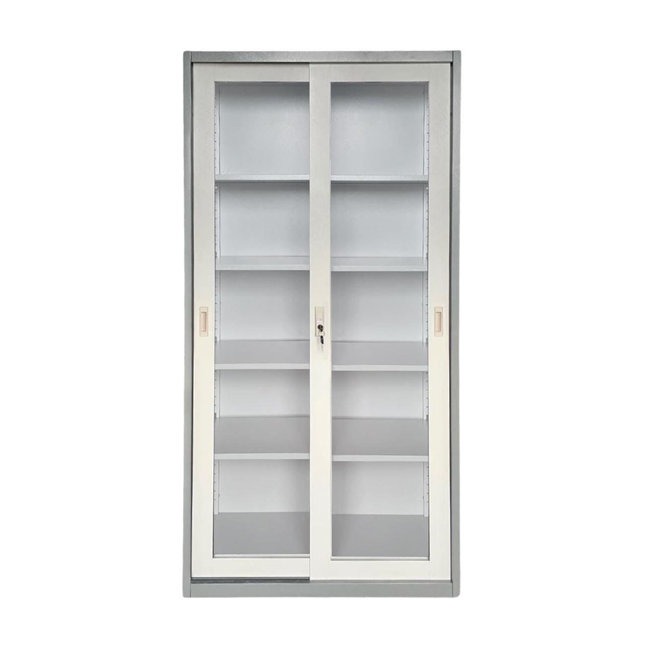 ΝΤΟΥΛΑΠΑ Δίφυλλη με Συρόμενες επάλληλες πόρτες, 4 Ράφια, Μέταλλο Βαφή Γκρι-Σκούρο Γκρι 2