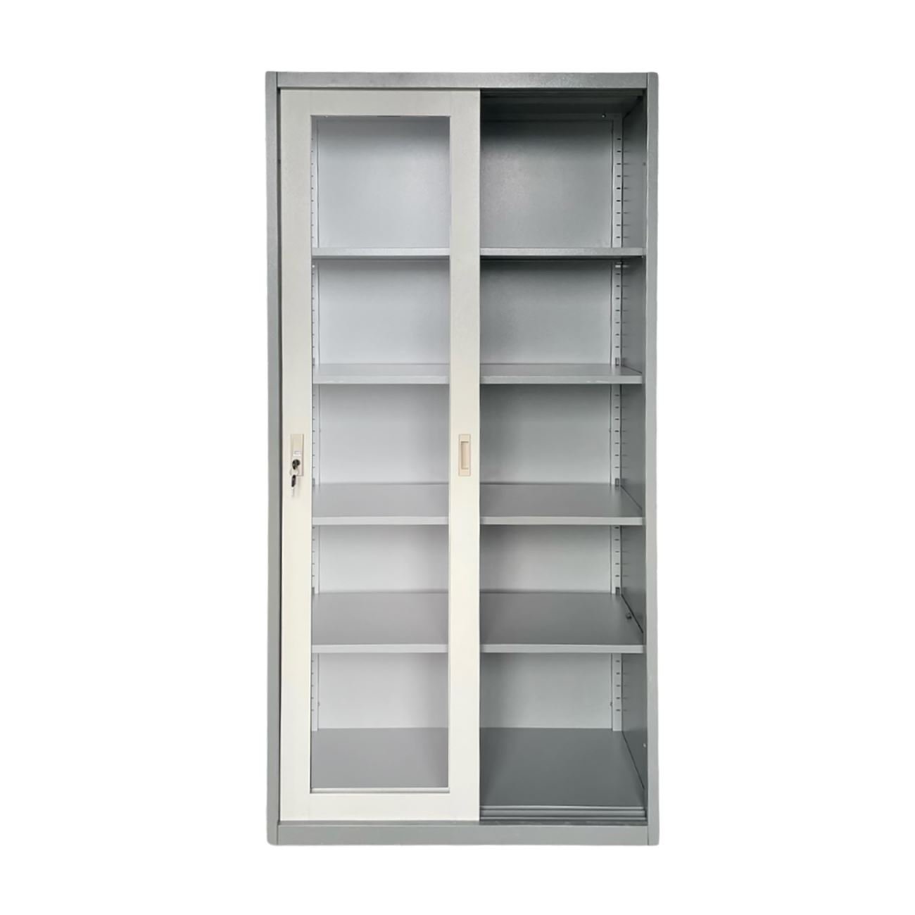 ΝΤΟΥΛΑΠΑ Δίφυλλη με Συρόμενες επάλληλες πόρτες, 4 Ράφια, Μέταλλο Βαφή Γκρι-Σκούρο Γκρι 3