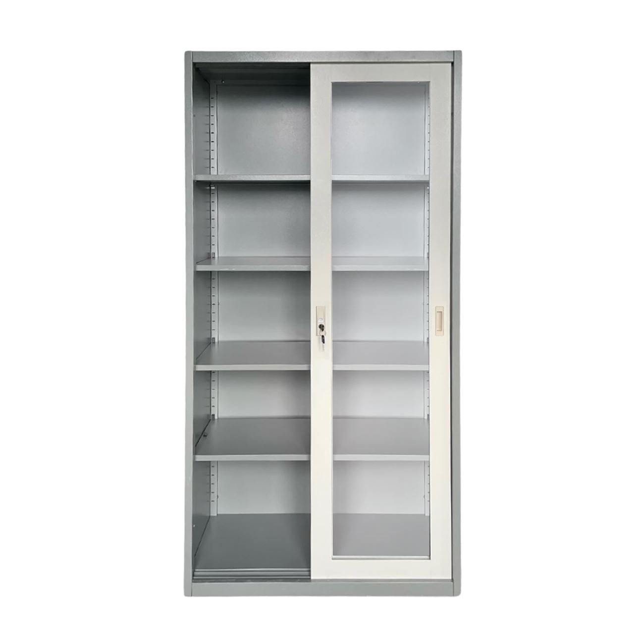 ΝΤΟΥΛΑΠΑ Δίφυλλη με Συρόμενες επάλληλες πόρτες, 4 Ράφια, Μέταλλο Βαφή Γκρι-Σκούρο Γκρι 4