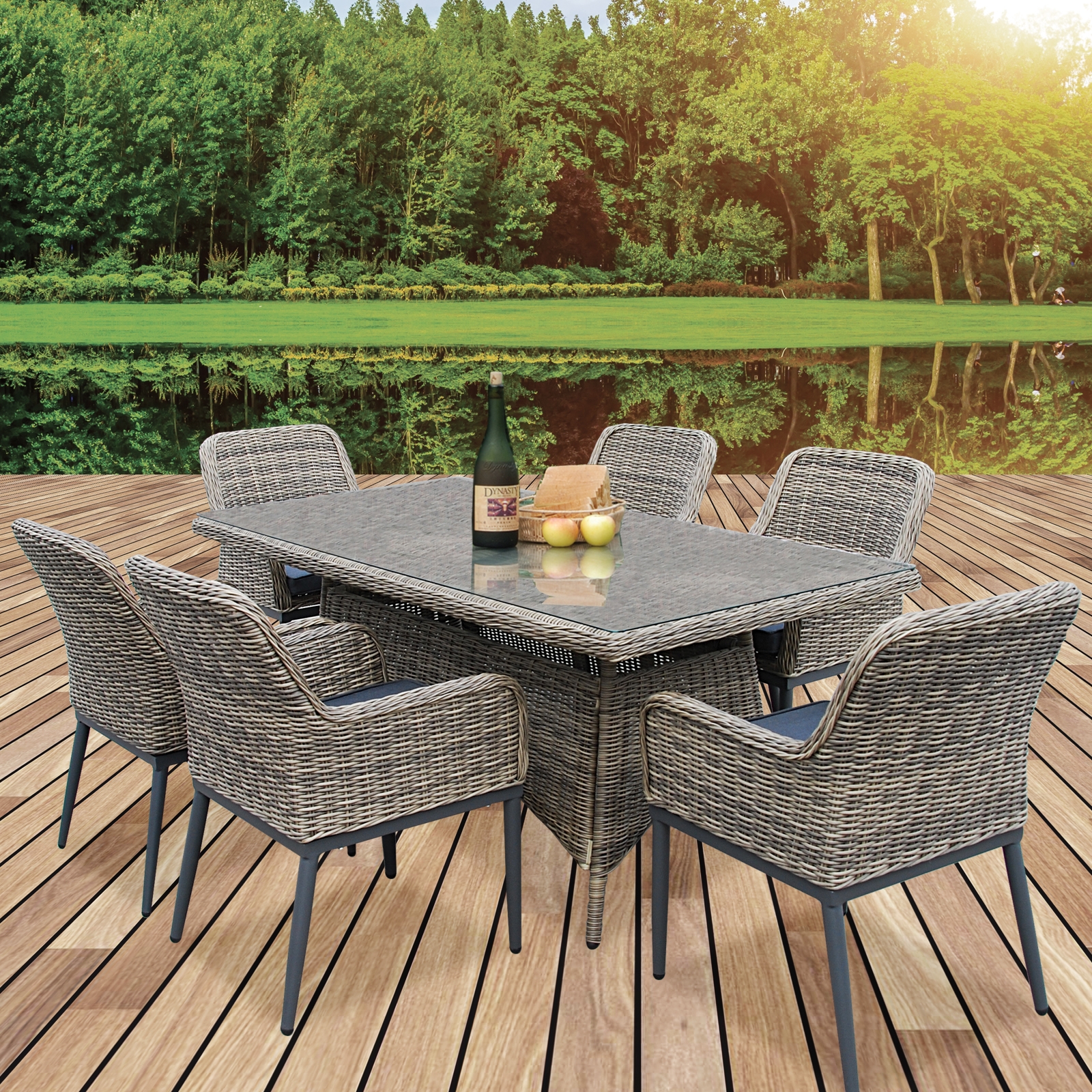 Set Τραπεζαρία Κήπου ALU-Wicker Grey Brown-Ανθρακί: Τραπέζι 180x90 + 6 Πολυθρόνες 2