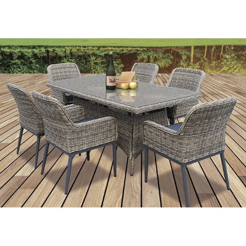 HAVANA Set Τραπεζαρία Κήπου ALU,Wicker Grey Brown-Ανθρακί: Τραπέζι 160x90 + 6 Πολυθρόνες 1