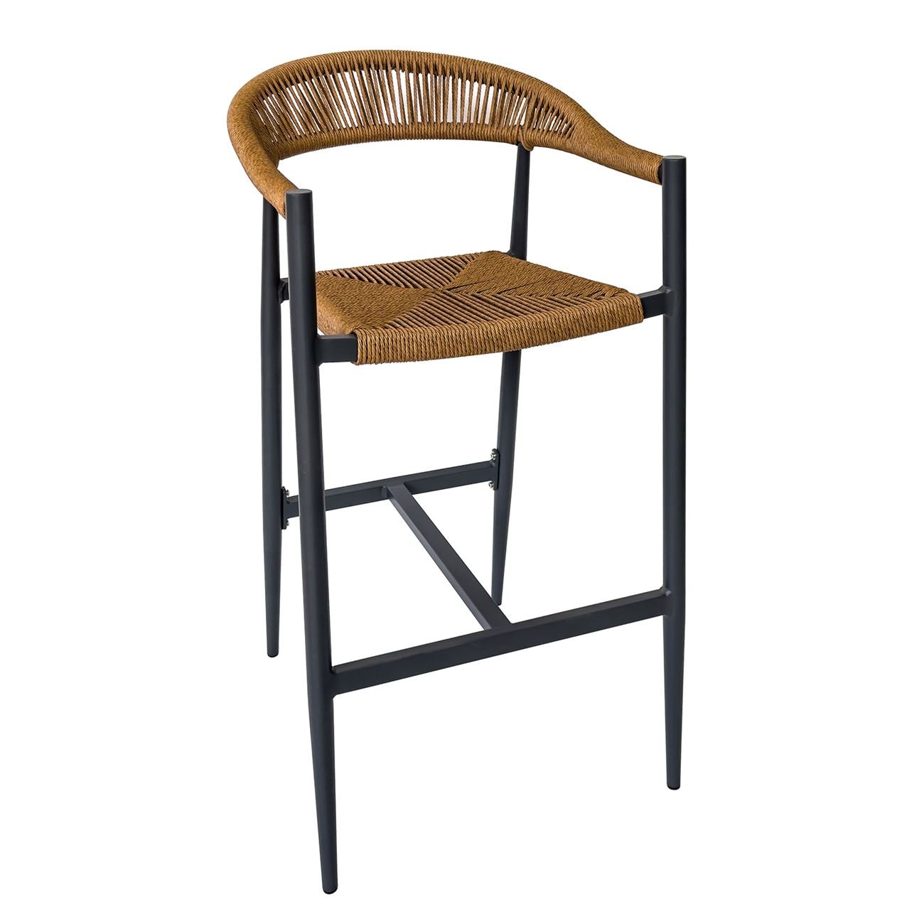 Σκαμπό Bar, ALU Ανθρακί, Rope Wicker Φυσικό 2