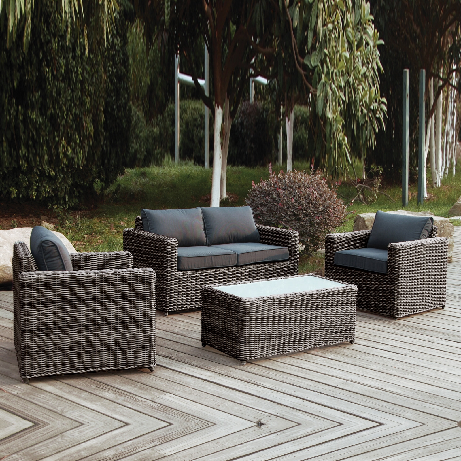 Set Σαλόνι Κήπου 2Θέσιος +2 Πολυθρόνες +Τραπέζι Wicker Grey Brown- Μαξ.Ανθρακί 2