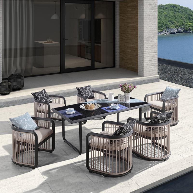 Dining Set Τραπεζαρία Κήπου Βεράντας: Τραπέζι + 6 Πολυθρόνες Alu Ανθρακί - Μπεζ 1