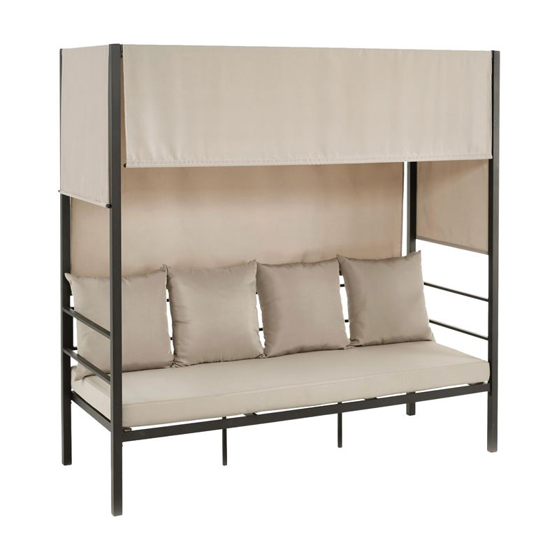 Καναπές - Κρεβάτι Κήπου Εξωτερικού Χώρου Μεταλλικό Ανθρακί  - Ύφασμα Εκρού 1