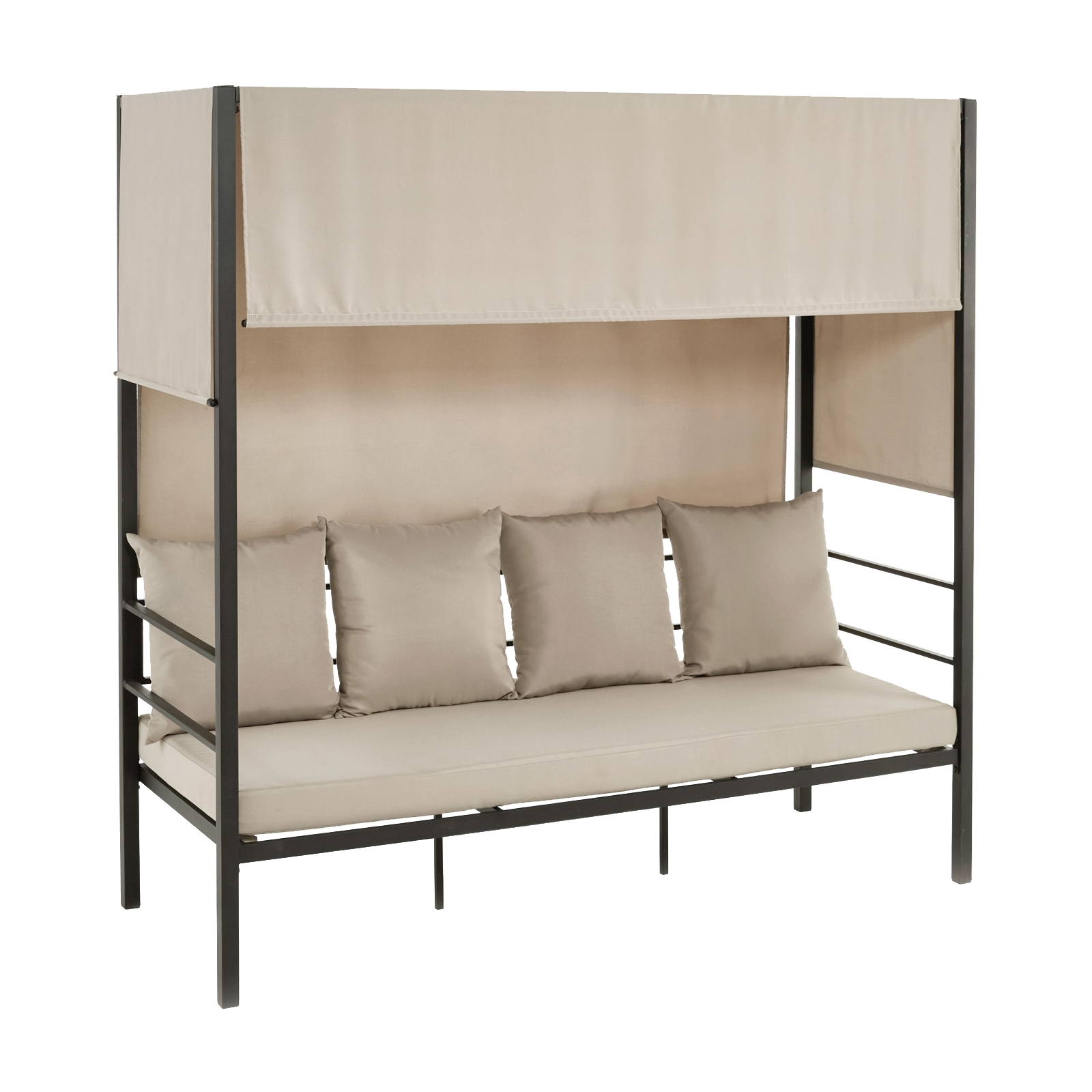 Καναπές - Κρεβάτι Κήπου Εξωτερικού Χώρου Μεταλλικό Ανθρακί  - Ύφασμα Εκρού 2