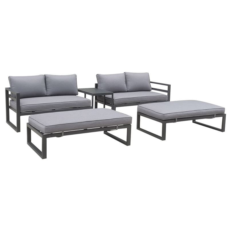 ORBEA Set Καθιστικό Κήπου ALU Ανθρακί, Καναπές 4Θ+2 Πάγκοι+ Τραπέζι, Μαξιλάρι Γκρι Σκούρο 1