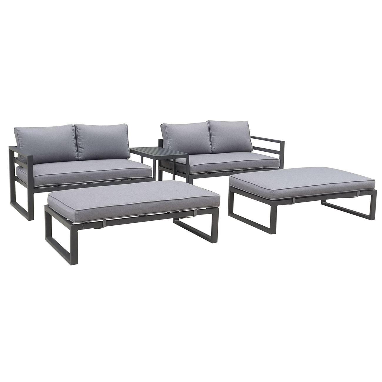 ORBEA Set Καθιστικό Κήπου ALU Ανθρακί, Καναπές 4Θ+2 Πάγκοι+ Τραπέζι, Μαξιλάρι Γκρι Σκούρο 2