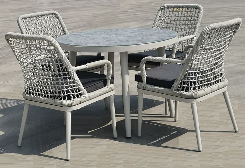 CENTRAL Set Τραπεζαρία Κήπου ALU & Rope Grey-Μαξιλ.Ανθρακί: Τραπέζι Φ100cm + 4 Πολυθρόνες 1