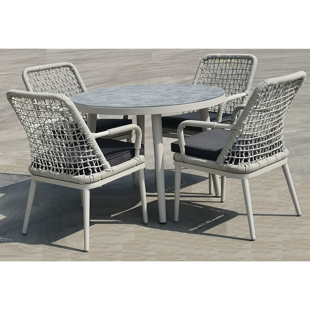 CENTRAL Set Τραπεζαρία Κήπου ALU & Rope Grey-Μαξιλ.Ανθρακί: Τραπέζι Φ100cm + 4 Πολυθρόνες 2