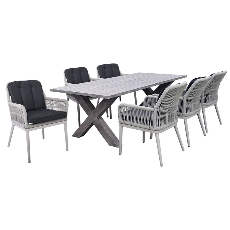 Set Τραπεζαρία Κήπου ALU & Rope Grey-Μαξιλ.Ανθρακί: Τραπέζι 180x94 + 6 Πολυθρόνες 1