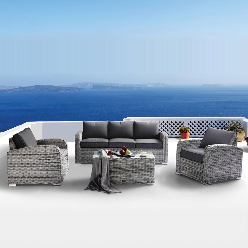 BELMAR Living Set Σαλόνι Κήπου ALU:3Θέσ+2 Πολυθρόνες+Τραπέζι Wicker Grey White,  Μαξιλ.Γκρι 1