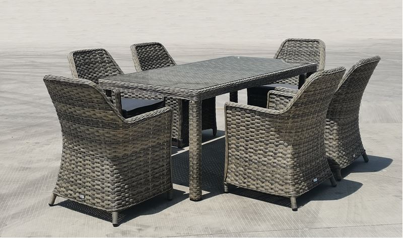 ESPERIA Set Τραπεζαρία Κήπου ALU,Wicker Grey Brown-Ανθρακί: Τραπέζι 180x90 + 6 Πολυθρόνες 1