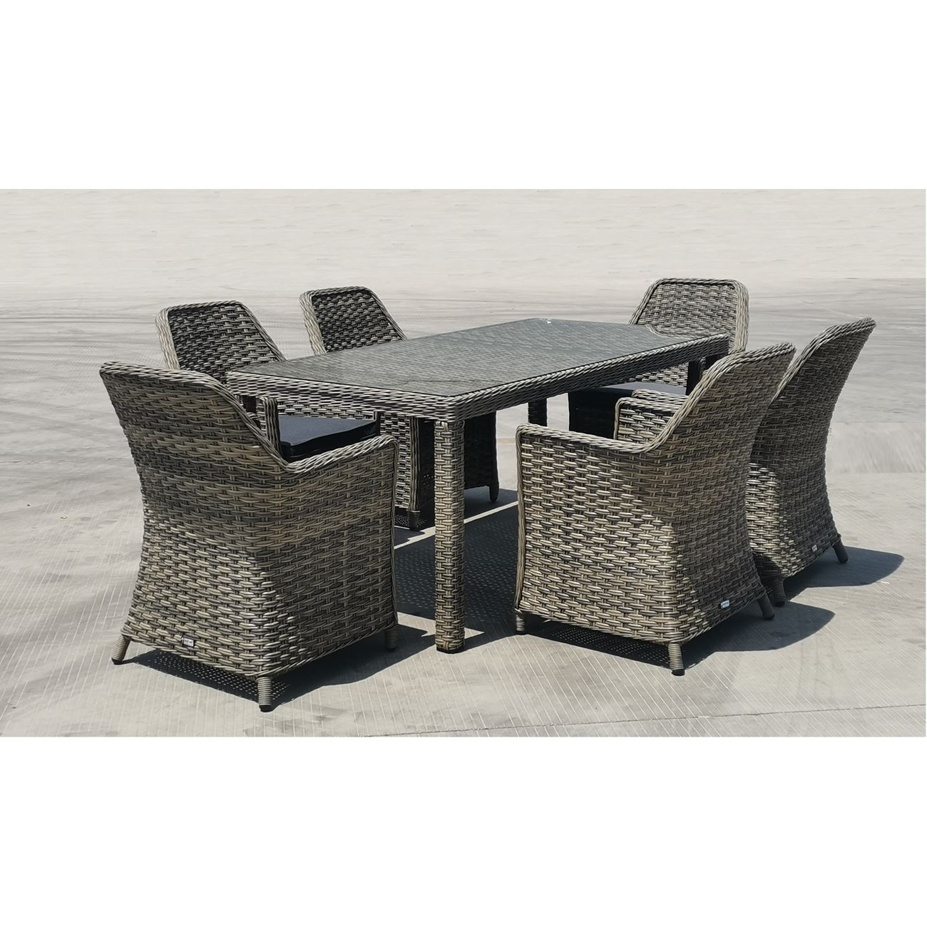 ESPERIA Set Τραπεζαρία Κήπου ALU,Wicker Grey Brown-Ανθρακί: Τραπέζι 180x90 + 6 Πολυθρόνες 2