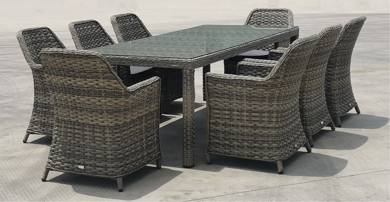 ESPERIA Set Τραπεζαρία Κήπου ALU,Wicker Grey Brown-Ανθρακί: Τραπέζι 230x100 + 8 Πολυθρόνες 1