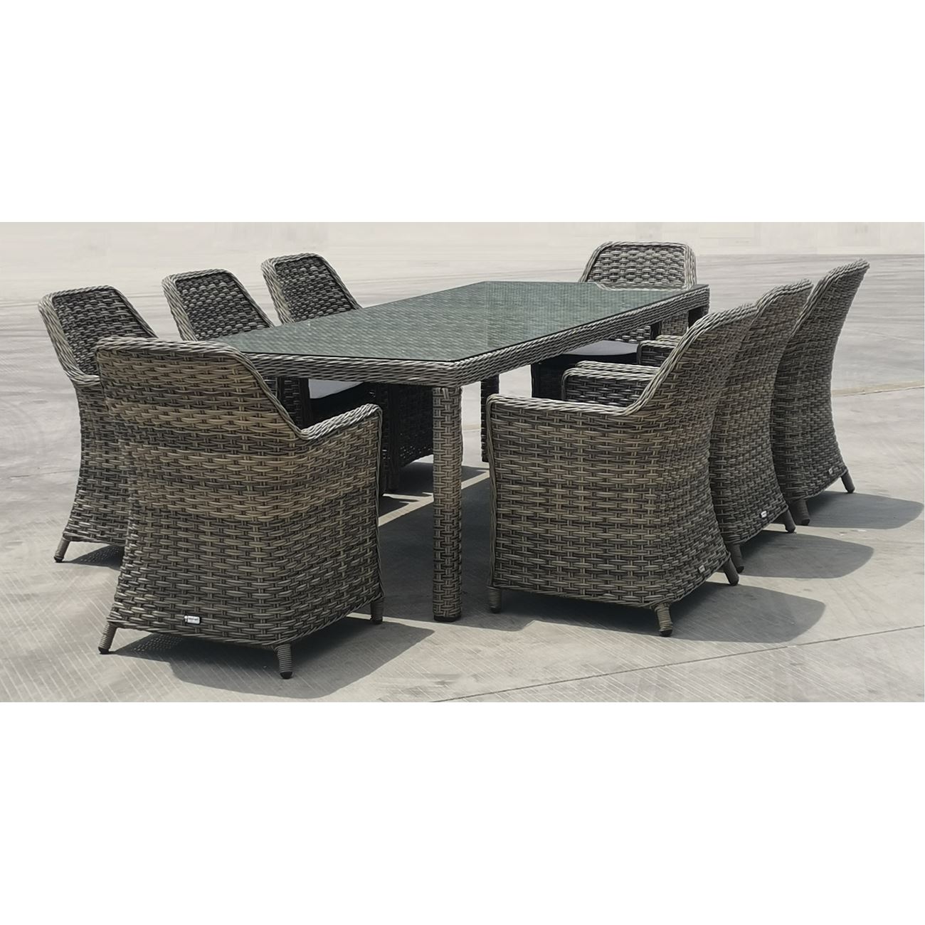 ESPERIA Set Τραπεζαρία Κήπου ALU,Wicker Grey Brown-Ανθρακί: Τραπέζι 230x100 + 8 Πολυθρόνες 2