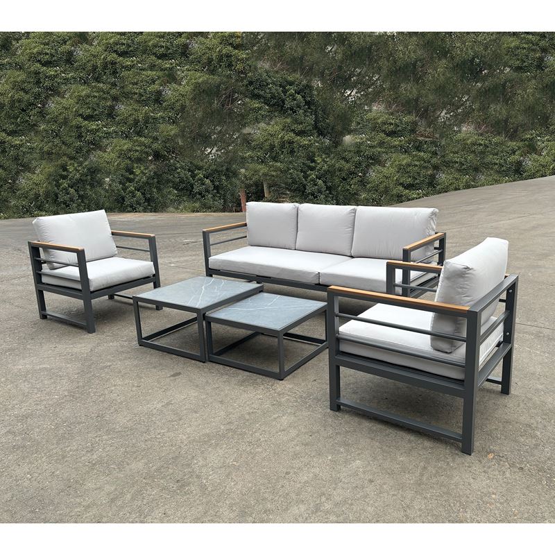 MARILIAN Set Σαλόνι Κήπου, 5τεμ, Μέταλλο Βαφή Ανθρακί, Μαξιλάρια Γκρι 1