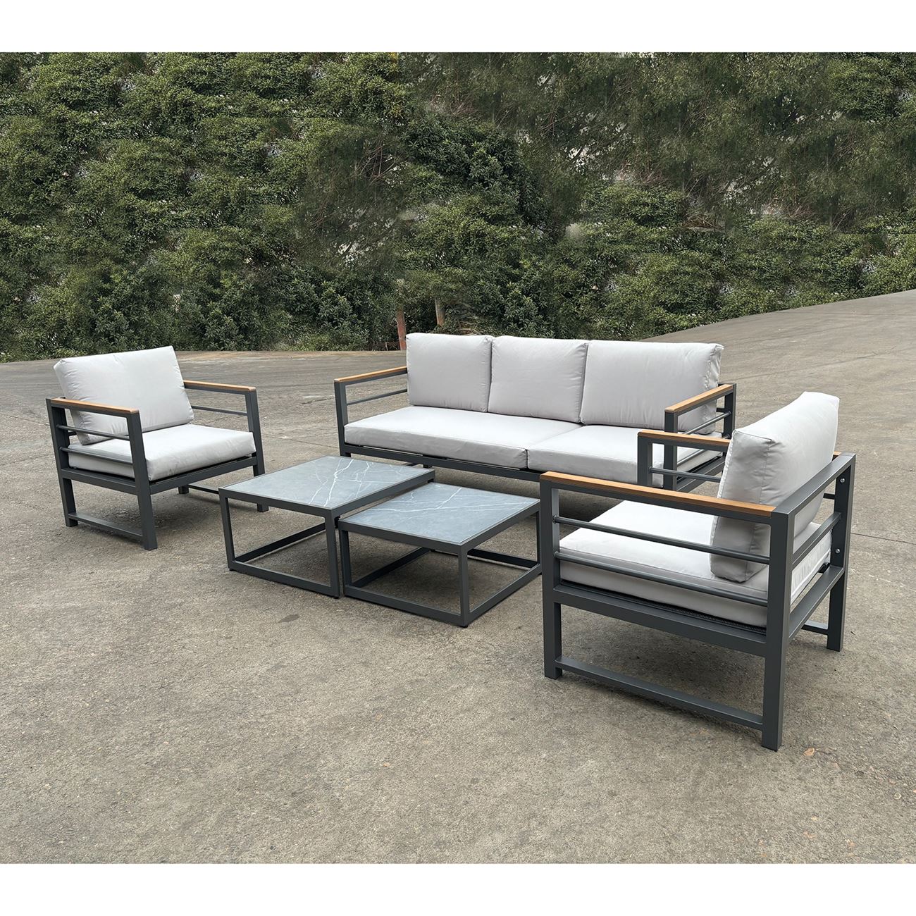 MARILIAN Set Σαλόνι Κήπου, 5τεμ, Μέταλλο Βαφή Ανθρακί, Μαξιλάρια Γκρι 2