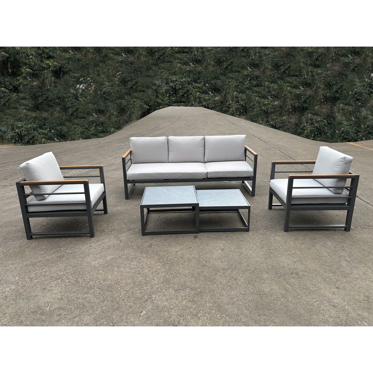 MARILIAN Set Σαλόνι Κήπου, 5τεμ, Μέταλλο Βαφή Ανθρακί, Μαξιλάρια Γκρι 3