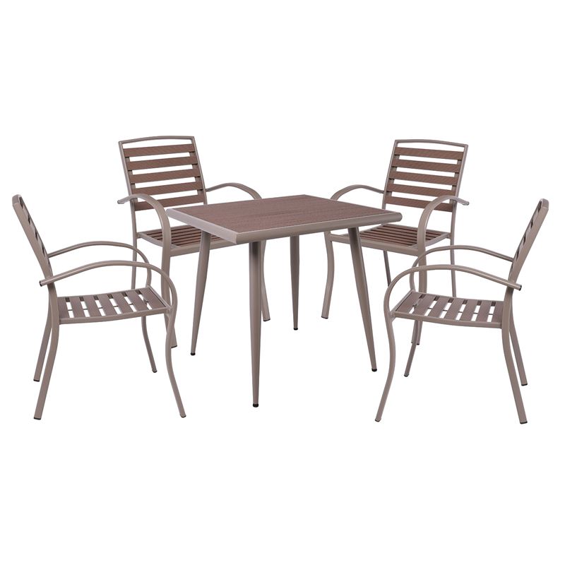 SERRANO Set Κήπου: Τραπέζι + 4 Πολυθρόνες, Μέταλλο Βαφή Sand Beige, Polywood Καρυδί 1