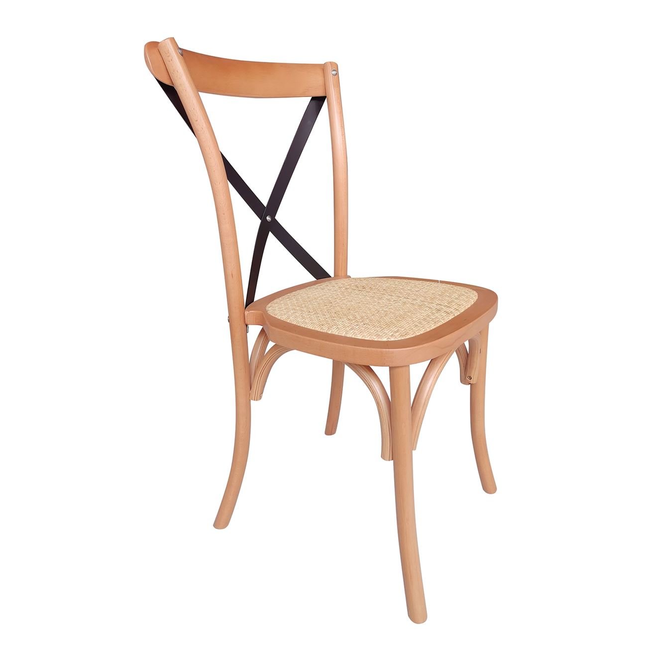 Καρέκλα Metal Cross Τραπεζαρίας Οξιά Φυσικό, Κάθισμα Ψάθα, Στοιβαζόμενη 2