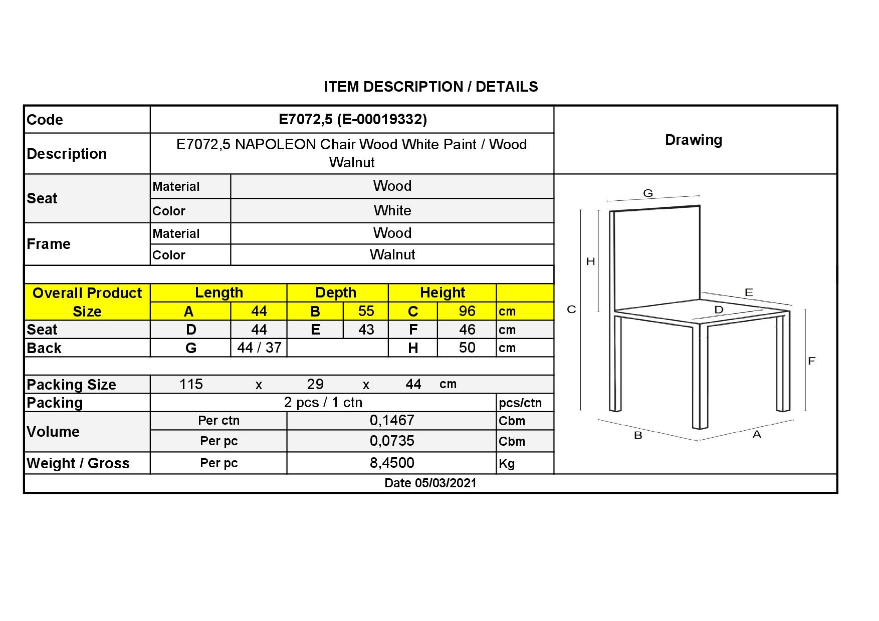 Καρέκλα Tραπεζαρίας Ξύλο Άσπρο / Καρυδί 3