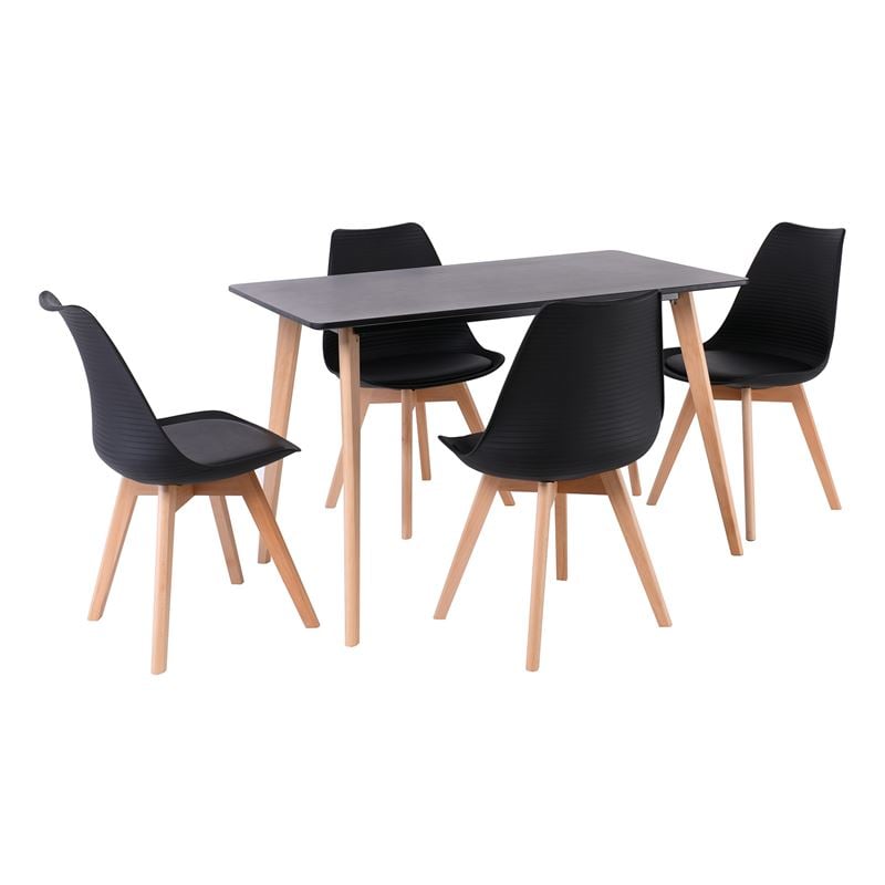 Set Τραπεζαρία: Τραπέζι + 4 Καρέκλες, MDF Μαύρο - Οξιά Φυσικό, PP Μαύρο 1