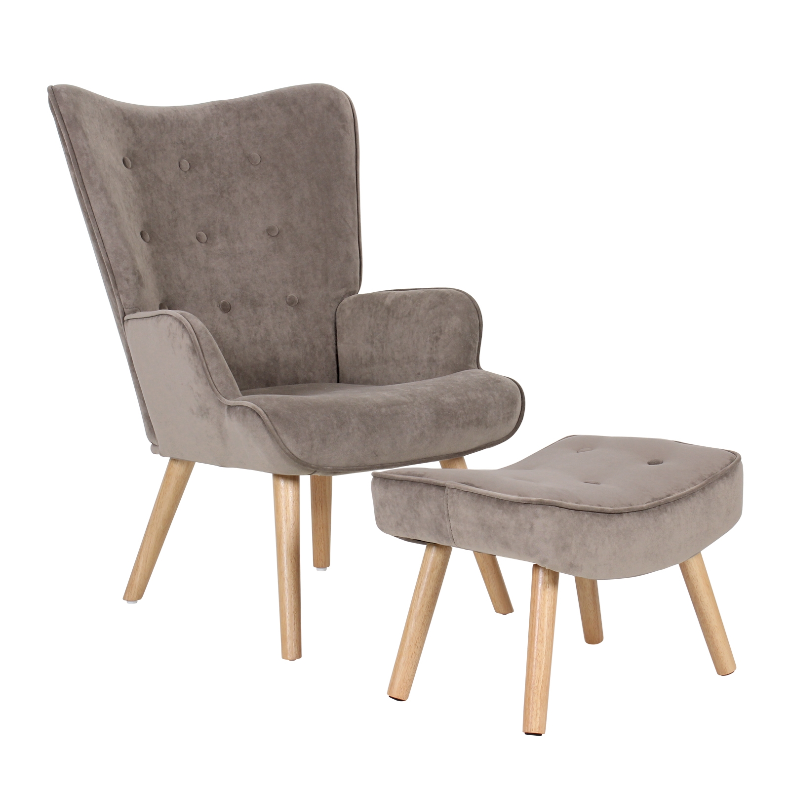 Πολυθρόνα - Μπερζέρα + Σκαμπό - Υποπόδιο / Φυσικό Ύφασμα Velure Ανοιχτό Καφέ 2