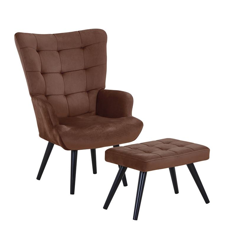 Πολυθρόνα - Μπερζέρα με Σκαμπό - Υποπόδιο, Μέταλλο Μαύρο, Ύφασμα Velure Καφέ 1