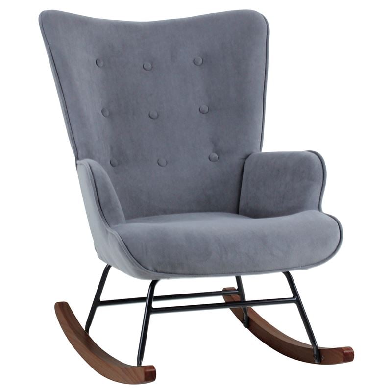 ALMA Rocking Πολυθρόνα Μπερζέρα Καθιστικού, Ύφασμα Velure Γκρι, Βάση Μαύρο-Καρυδί 1