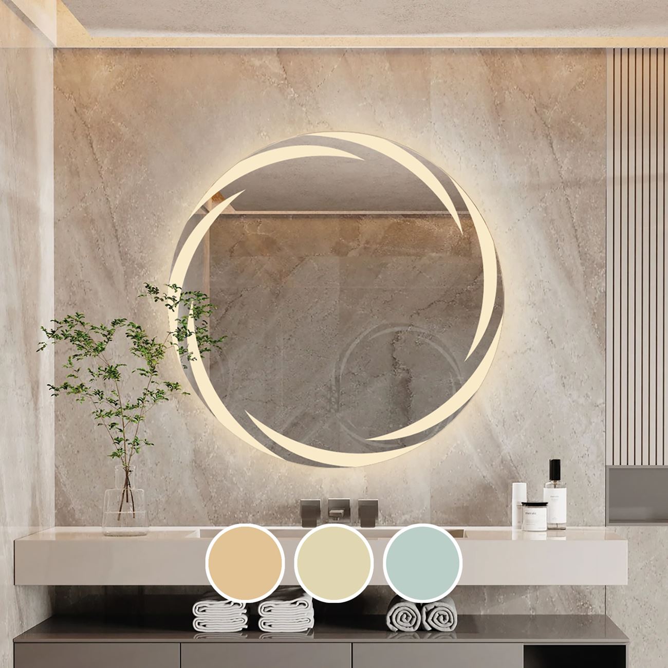 LED-1 Καθρέπτης Τοίχου - Φωτιζόμενος - Αφής, με 3 επιλογές εναλλαγής χρωμάτων 2