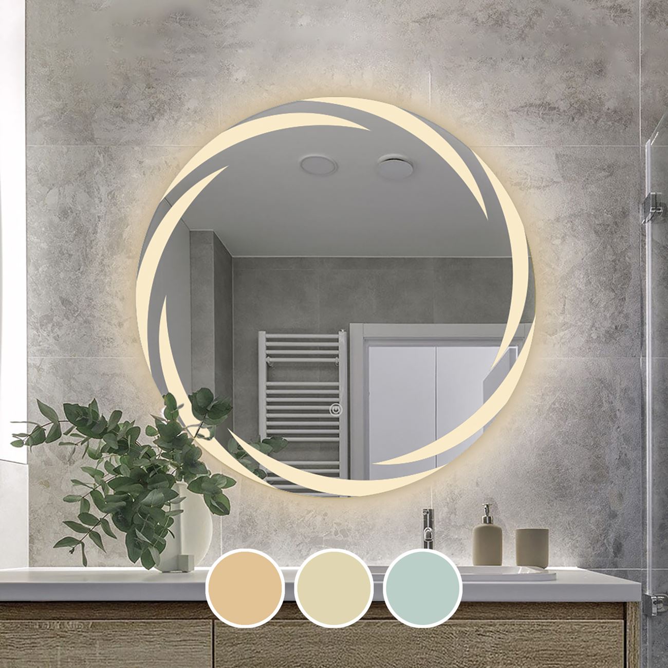 LED-1 Καθρέπτης Τοίχου - Φωτιζόμενος - Αφής, με 3 επιλογές εναλλαγής χρωμάτων 2