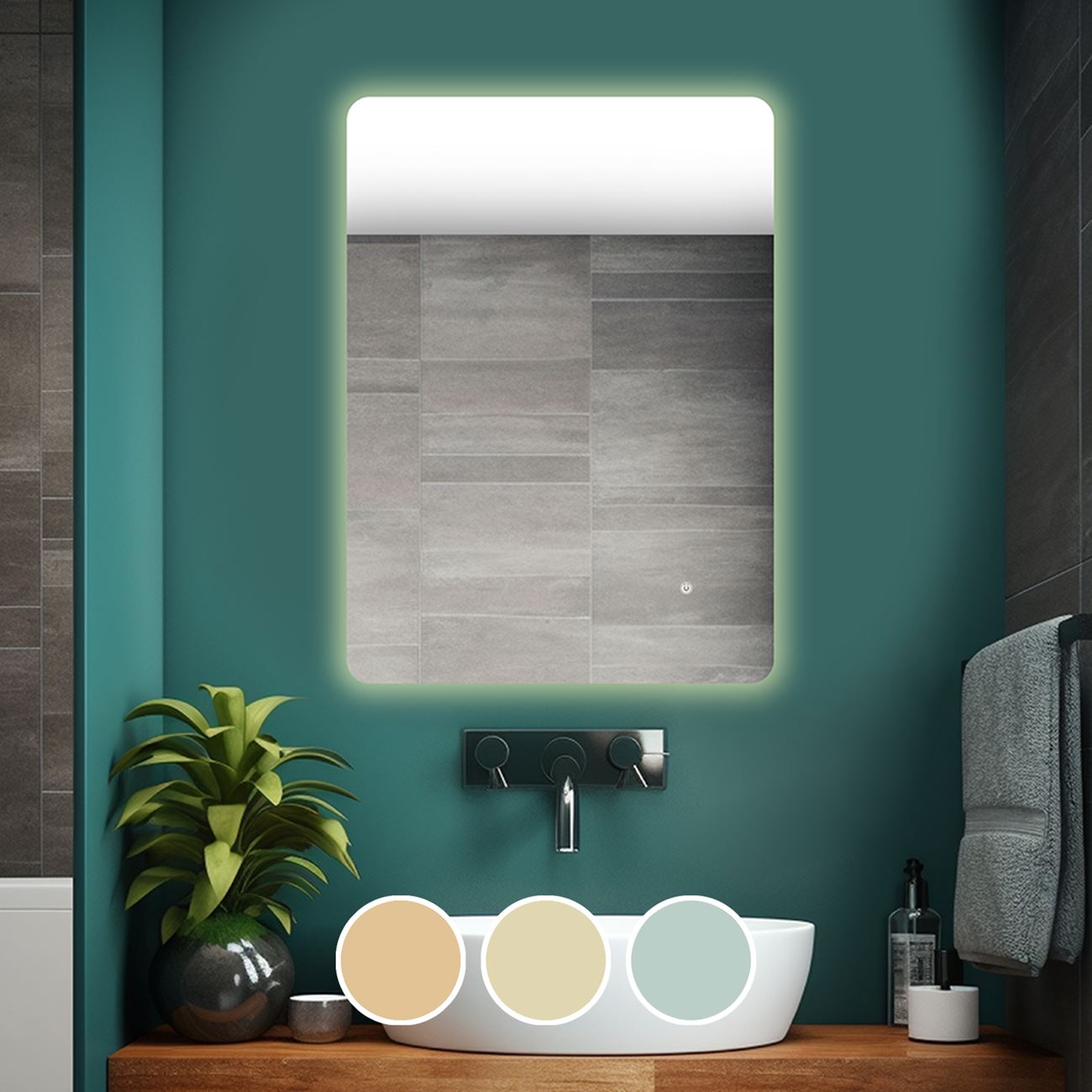 LED-5 Καθρέπτης Τοίχου - Φωτιζόμενος - Αφής, με 3 επιλογές εναλλαγής χρωμάτων 2