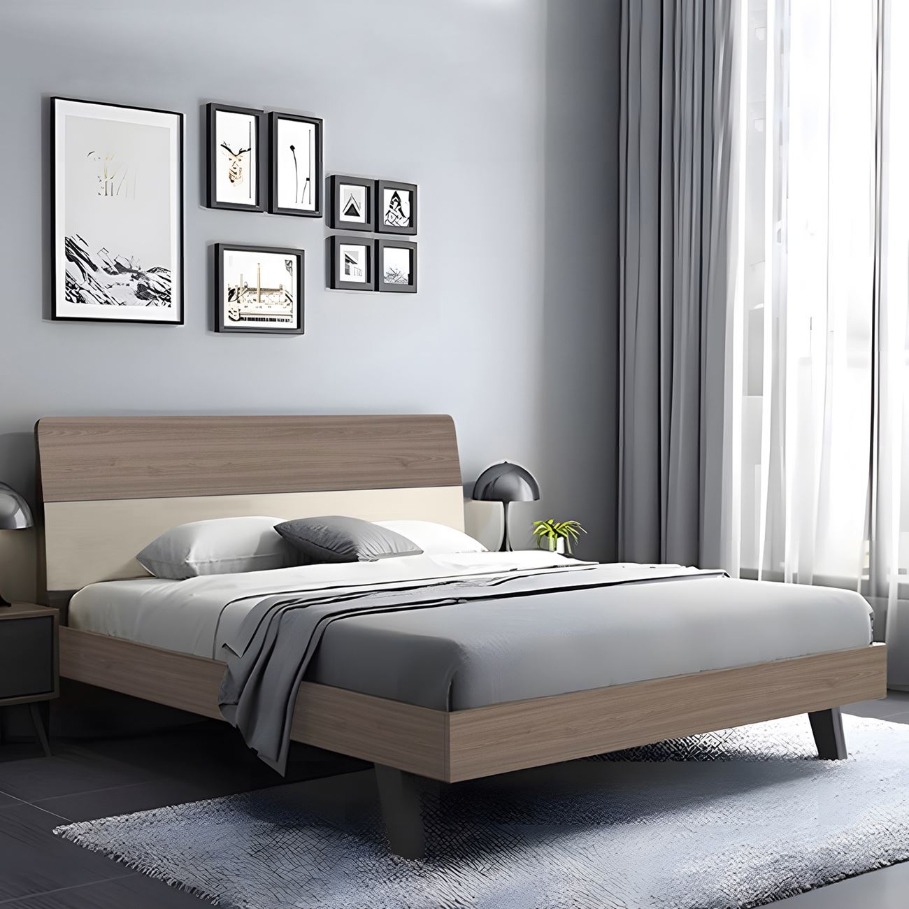 Κρεβάτι Διπλό, για Στρώμα 160x200cm, Απόχρωση Sonoma Oak-Cream 2