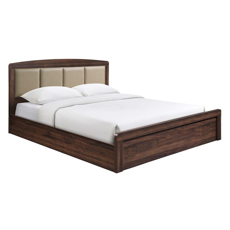 Κρεβάτι Διπλό για Στρώμα 150x200cm, Απόχρωση Καρυδί, Κεφαλάρι Pu Μπεζ 1