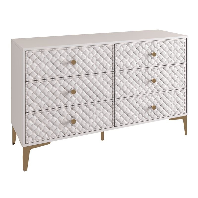 Συρταριέρα με 6 Συρτάρια, Απόχρωση Εκρού, με πρόσοψη Pu Καπιτονέ 1