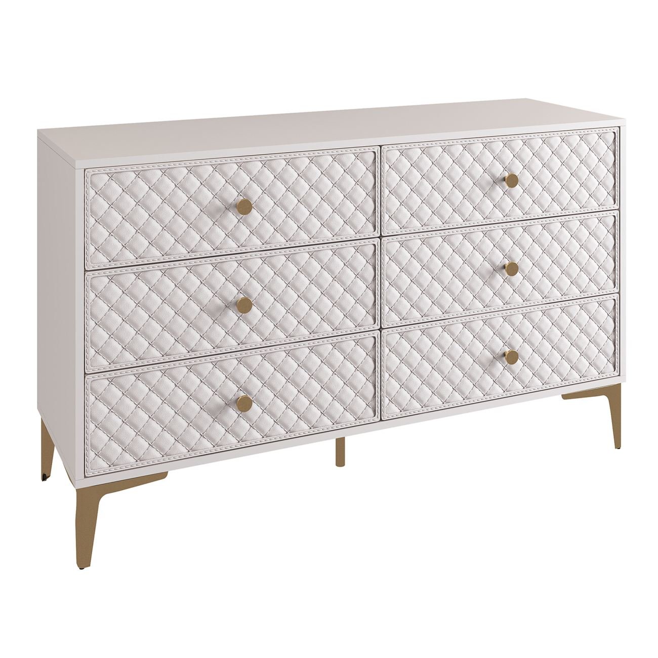 Συρταριέρα με 6 Συρτάρια, Απόχρωση Εκρού, με πρόσοψη Pu Καπιτονέ 2