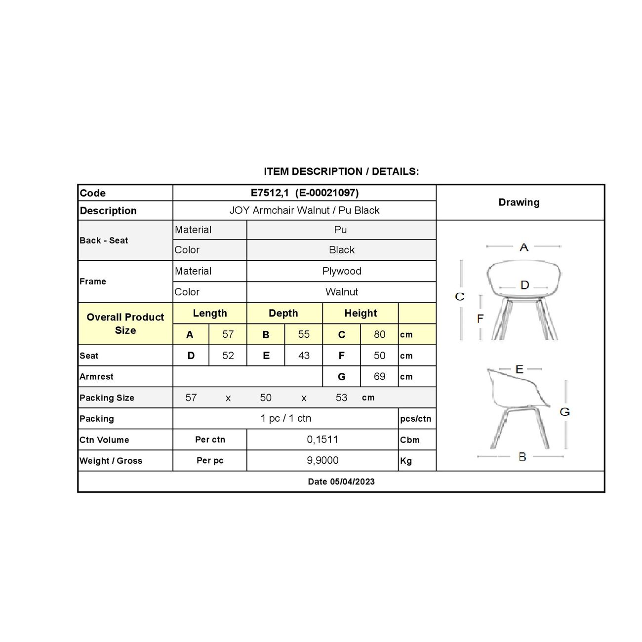 Πολυθρόνα Τραπεζαρίας Καρυδί, Pu Μαύρο 6