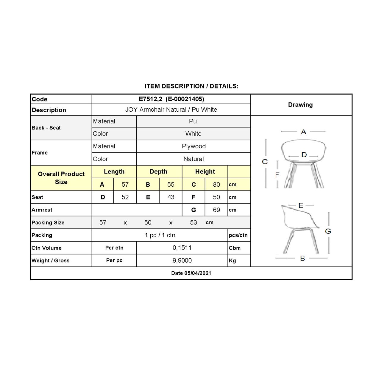 Πολυθρόνα Τραπεζαρίας Φυσικό, Pu Άσπρο 6