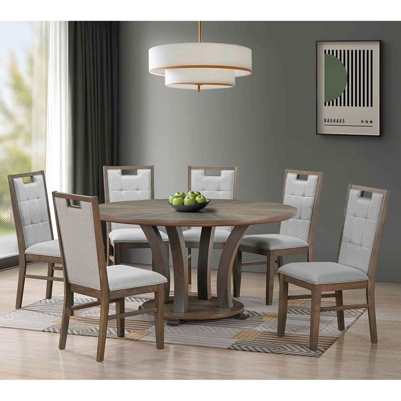 Set Τραπεζαρία Ξύλινη Σαλονιού: Τραπέζι+6 Καρέκλες, Antique Grey Walnut, Ύφ.Γκρι 1