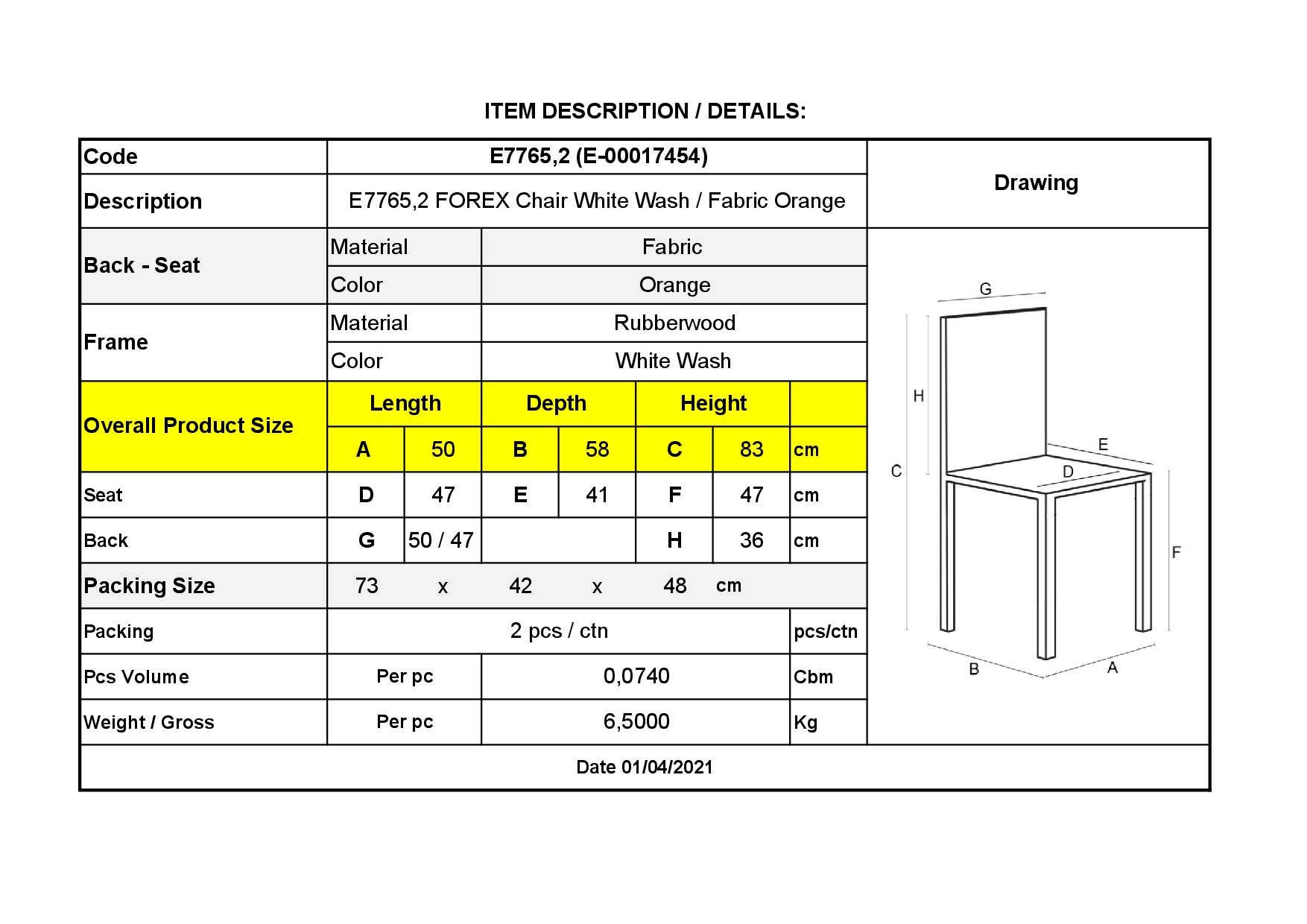 Καρέκλα White Wash - Ύφασμα Πορτοκαλί 3