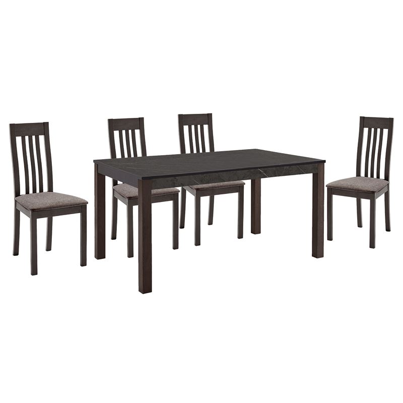 Set (1+4) Τραπεζαρίας- Κουζίνας, Σκούρο Καρυδί, Melamine Greystone,Ύφασμα Μπεζ 1